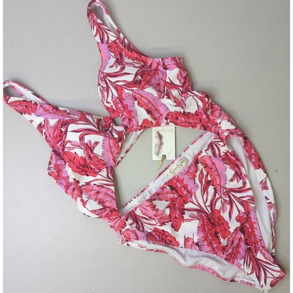 Jessica Simpson Other - New Jessica Simpson XL fuschia multi one piece bikini pink and red cut out